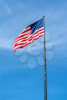 American Flag on Liberty Island in New York City, USA