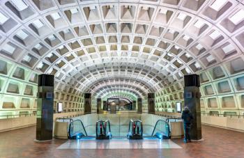 Washington DC, USA - May 7, 2017: Capitol South metro station. Washington Metro includes six lines, 91 stations, and 117 miles of route