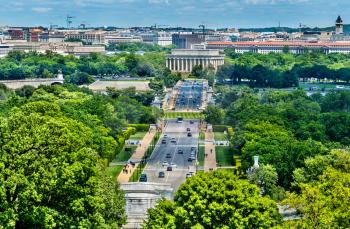 View from Arlington Cemetery towards the Lincoln Memorial in Washington, D.C. United States