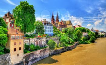 Old town of Basel with the cathedral above the Rhine river - Switzerland
