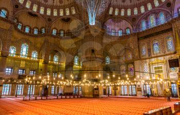 Interior of Sultan Ahmet Mosque (Blue Mosque) in Istanbul, Turkey