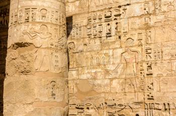 Ancient carvings in the Mortuary Temple of Ramses III. near Luxor - Egypt