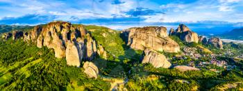 Aerial view of the Meteora Mountains. UNESCO world heritage in Greece