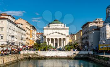 Trieste, Italy - May 1, 2019: View of the Church of Sant Antonio Taumaturgo, the main religious building of the Borgo Teresiano and of the center of Trieste
