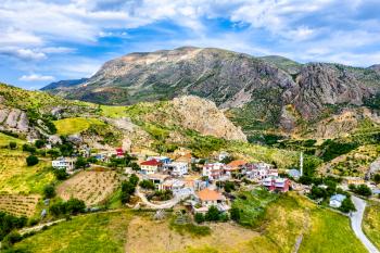 Aerial view of Kocahisar Village near Yeni Kale castle in Kahta, Turkey