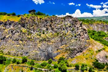 Garni Temple on a side of the Garni Gorge. A symbol of Armenia