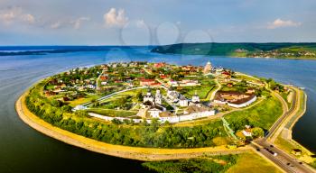 Aerial view of the town-island of Sviyazhsk. UNESCO world heritage in Russia