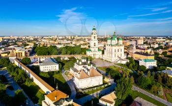 Aerial view of the Dormition Cathedral within the Astrakhan Kremlin, Russia