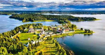 Aerial view of Valday Iversky Monastery in Novgorod Oblast of Russia