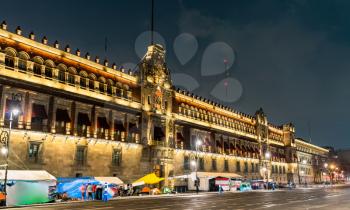 The National Palace in Mexico City at night