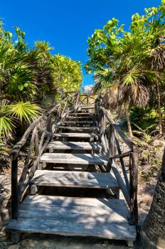 Wooden stairs at the Tulum Archaeological Site - Quintana Roo, Mexico