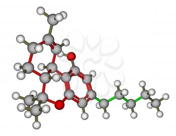 Optimized molecular model of Tetrahydrocannabinol (THC), the psychoactive constituent of the cannabis plant