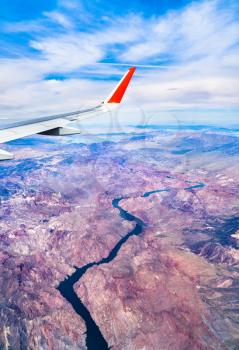 Flying above the Colorado River in Arizona and Nevada, USA