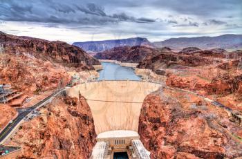 Hoover Dam in the Black Canyon of the Colorado River, on the border between Nevada and Arizona. United States