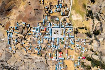 Aerial view of Antacocha village in the Peruvian Andes