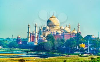 View of Taj Mahal from Agra Fort. Uttar Pradesh State of India