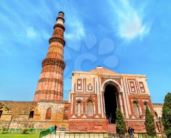 Alai Darwaza and Qutub Minar at the Qutb Complex in Delhi. A UNESCO world heritage site in India