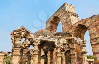 Ruins of Quwwat ul-Islam Mosque at the Qutb complex in Delhi. UNESCO world heritage in India