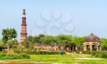 Qutb Minar and Chhatri at the Quli Khan Tomb - Delhi, the capital of India