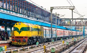 Passenger Train at New Delhi Railway Station. The capital of India