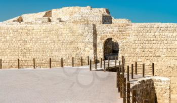 Entrance to Bahrain Fort or Qal'at al-Bahrain. A UNESCO World Heritage Site in the Middle East
