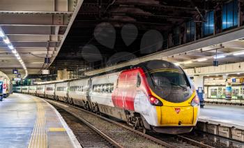 London, United Kingdom - September 8, 2019: Express train at London Euston terminus in England