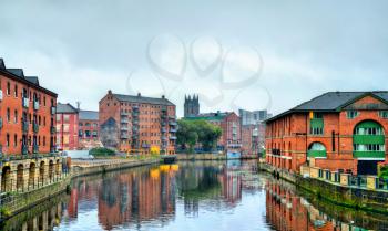 View of Leeds with the Aire River in West Yorkshire, England