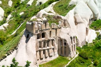 Ruins of an ancient castle in Pigeon Valley - Goreme National Park, Cappadocia, Turkey