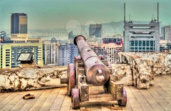 Old Portuguese cannon in Guia Fortress - Macau, China.