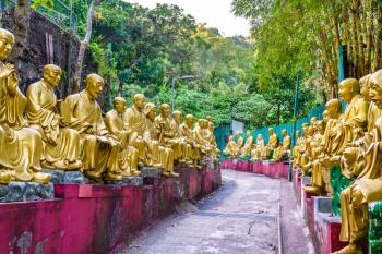 Buddha statues on the way to the Ten Thousand Buddhas Monastery in Hong Kong, China
