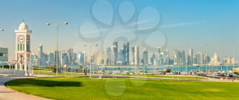 Panorama of Doha with the Clock Tower. The capital of Qatar.