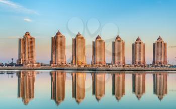 Residential buildings on the Pearl, an artificial island in Doha, Qatar. The Middle East