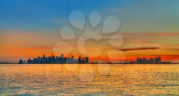Skyline of Doha at sunset. Qatar, the Middle East