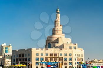 Doha, Qatar: December 24, 2017: View of Bin Zaid Islamic Cultural Center. It is located close to Doha Corniche and is a prominent landmark in the city.