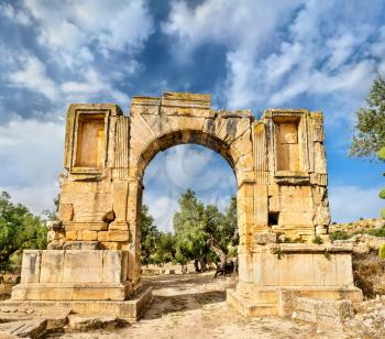 Arc of Emperor Severus Alexander at Dougga. A UNESCO heritage site in Tunisia, North Africa