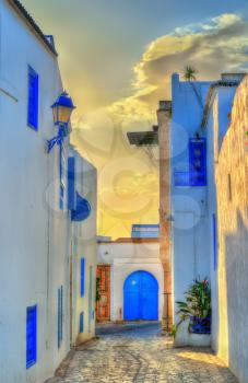 Traditional blue and white houses in Sidi Bou Said, Tunisia