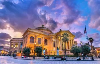 The Teatro Massimo Vittorio Emanuele, the biggest in Italy opera house. Piazza Verdi in Palermo, Sicily