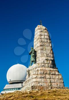 Monument to the Diables Bleus and an air traffic control radar station on top of the Grand Ballon. The highest mountain in the Vosges - Alsace, France