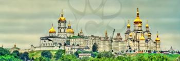 Panorama of Holy Dormition Pochayiv Lavra, an Orthodox monastery in Ternopil Oblast of Ukraine. Eastern Europe