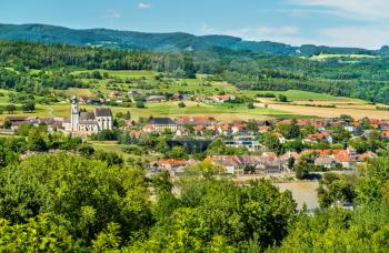 View of Emmersdorf an der Donau from Melk Abbey, Wachau Valley, Austria