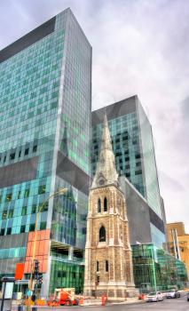 Bell tower of the Holy Savior Church in Montreal - Canada