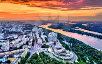 Aerial view of Glory Square in Pechersk, a central neighborhood of Kiev, Ukraine