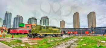 Old diesel locomotive in Roundhouse Park - Toronto, Canada