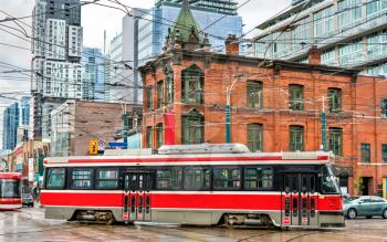 City tram in Toronto, Queen St West - Spadina Ave. Canada