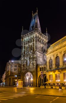 Powder Tower, a Gothic tower in Prague, Czech Republic