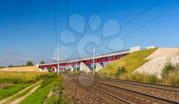 Overpass of new hi-speed railway LGV Est near Strasbourg - France
