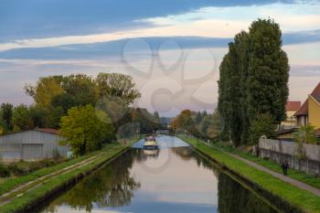 Marne–Rhine Canal in Saverne autumn evening