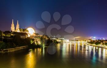 View of Basel over the Rhine by night - Switzerland