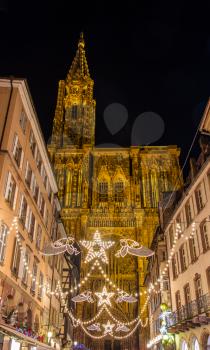 Christmas decorations near the Cathedral - Strasbourg, Capital of Christmas - France