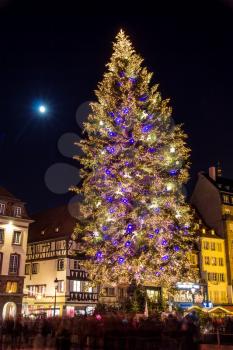 Christmas tree at Place Kleber in Strasbourg, Capital of Christmas. Alsace, France